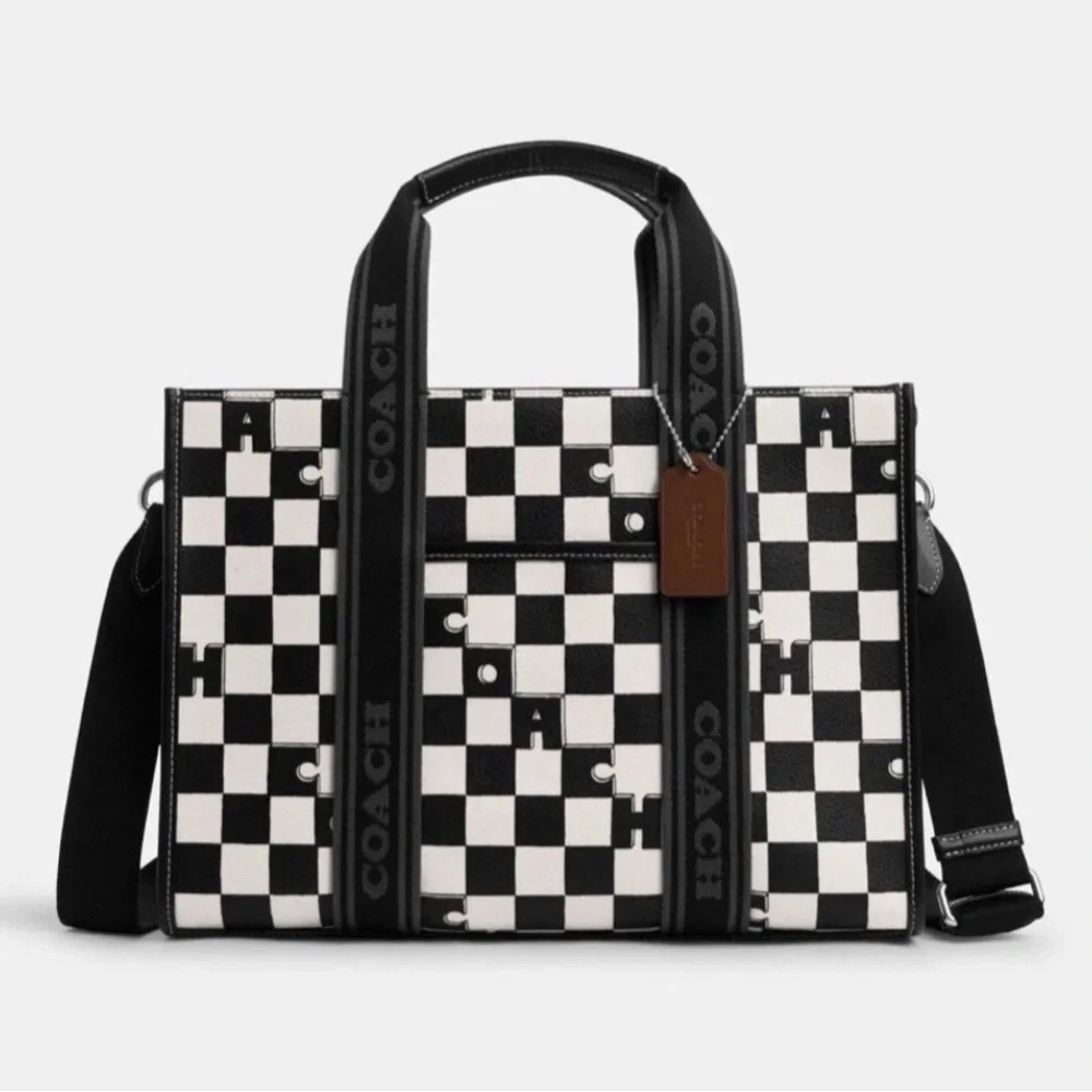 NWT Coach Smith Tote With Checkerboard Print Silver/Black/Chalk CR101